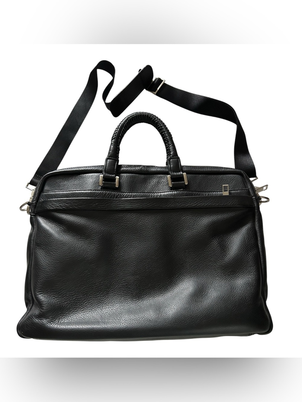 Kenneth Cole Black Leather Men's Laptop Briefcase with Detachable Strap